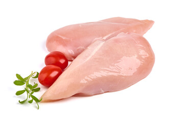 Raw chicken breast, isolated on white background.