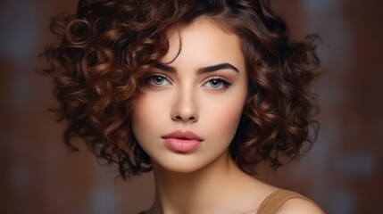 Fototapeta premium beautiful hair woman with stylish hairstyle, happy with beauty products, hair shampoo or conditioner, perfect healthy lovely shiny hair, fashion, modern, beauty, makeup, model, cosmetics