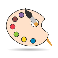 Flat art tool palette with paints color shadow, artist web design graphic vector illustration