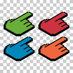 Set of finger ixometric pixel, web cursor click mouse symbol, computer pointer vector illustration