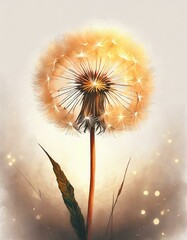 Soft Delicate Seeded Dandelion Silhouette On Neutral Background And Golden Hour Lighting Made With Generative AI