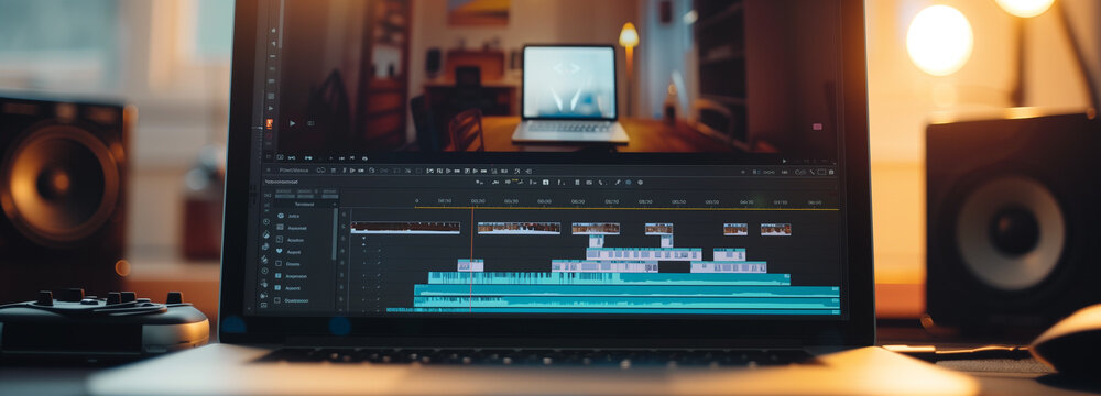 video editting timeline on the computer screen