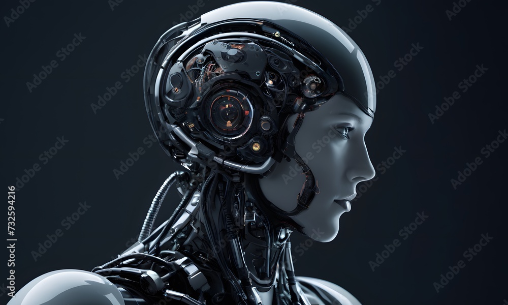 Poster glimpse into a robotic future unveils intricate machinery. a detailed look at a robot’s complex inte