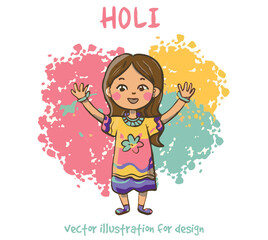 vector illustration for the Holi holiday with joyful girl