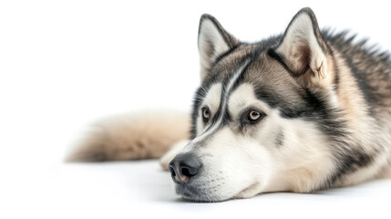 Fototapeta premium A Husky's Captivating Gaze on a Crystal-Clear Background