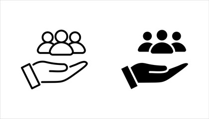 An inclusive workplace. employees on human hand line icon set vector illustration on white background