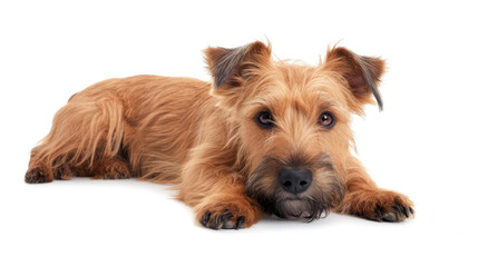 A Portrait of a Terrier Ready to Explore on a White Background