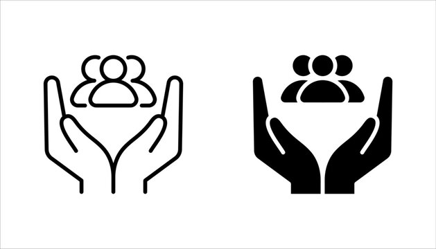 An inclusive workplace. employees on human hand line icon set vector illustration on white background
