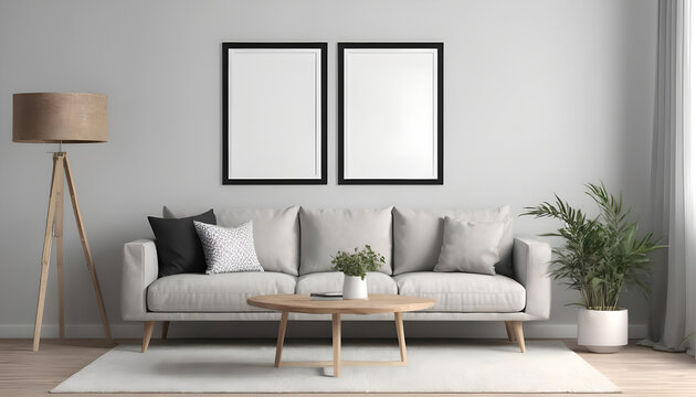 Two-Mockup-frame-close-up-in-living-room-interior--3d-render