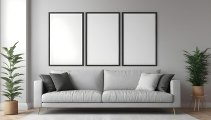 Three-Mockup-frame-close-up-in-living-room-interior--3d-render