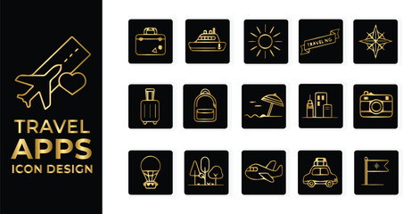  Modern Travel Apps Icon Design Template.