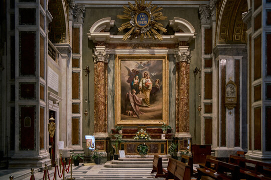 Side chapel of Basilica del Sacro Cuore di Gesù, renaissance revival styled church in Rome, Italy	