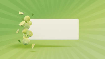 Delicious Fruit online sale advertise with 3d rendering Lamon. sliced ​​lime isolated on white background.
