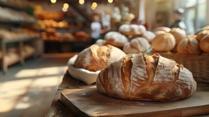 Obraz na płótnie Canvas Artisanal bakery, freshly baked sourdough bread