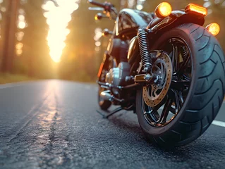Foto op Plexiglas motorcycle on the road, wheel moto in the road. detail © Ekaterina