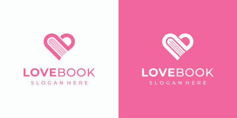 Vector logo design illustration of book shape in heart line shape.