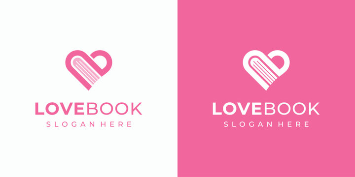 Vector logo design illustration of book shape in heart line shape.