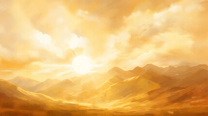 Mountains sunset landscape background. Digital painting