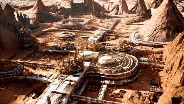 Future Mars base or scientific facility. Mars colonization concept.