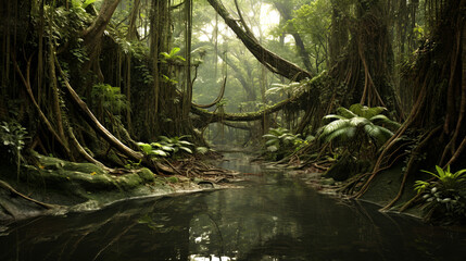 Beautiful tropical rainforest landscape - obrazy, fototapety, plakaty
