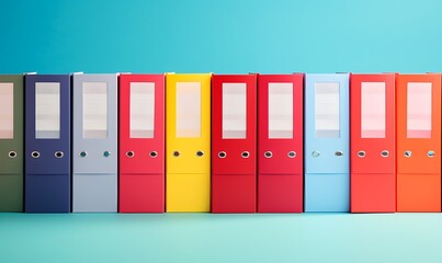Colorful office folders on blue background
