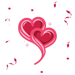 Love Hearts, red pink hearts and ribbon isolated on white background, best for greeting card, banner and card design