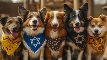 Hanukkah Celebration Dogs with Star of David Bandanas

