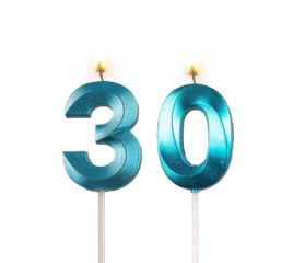 30, number candle, candlelight, fire for birthday, isolated