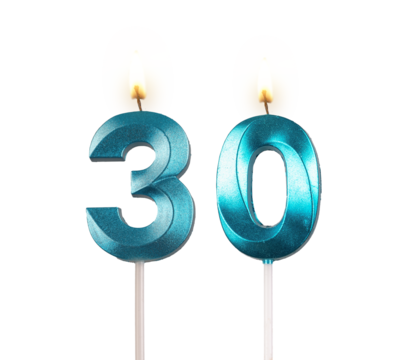 30, number candle, candlelight, fire for birthday, isolated - Powered by Adobe