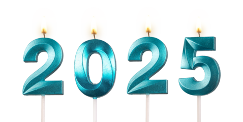 2025 new year, number shaped candles with light, transparent png