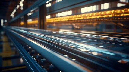 Fototapeta na wymiar Close up of conveyor belt in modern factory.