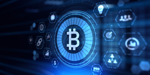 Bitcoin BTC Cryptocurrency digital money trading concept on virtual screen.