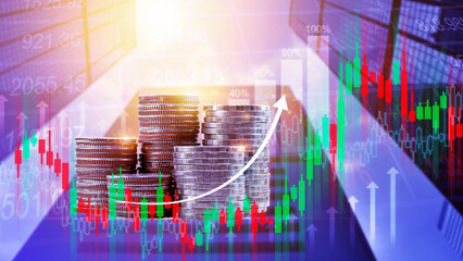 Real estate investment marketing analysis, Stack of coins with graph of business growth, Planning...