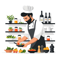 chef preparing food in kitchen, Chef cooking in Kitchen studio 