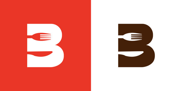 Letter B fork spoon icon food logo