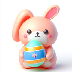Obraz na płótnie Canvas Easter cute smiley Rabbit holding colorful egg