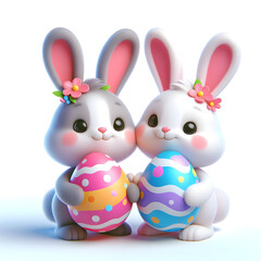 two Rabbit holding eggs illustration