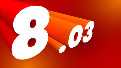 March eighth. Women's day, 3d date sign. White number on clean red background.