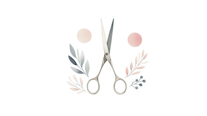 Scissors isolated in white background watercolor illustration. Hand drown painting