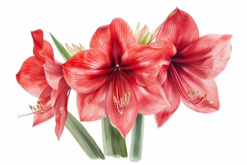 a bouquet made of amaryllis, botanical illustration style, white background