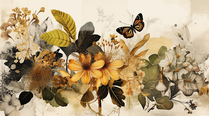 A floristic composition of dried flowers for hand made and scrapbooking. Romantic floral design of postcard paper.