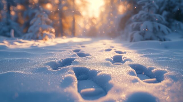 Footprints from Snow Boots Weave a Tale of Exploration Across the Untouched Winter Landscape