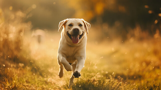 a dog running happily, realistic photo