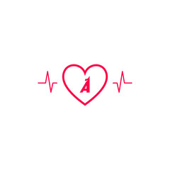 Letter A initial logo in a heart icon with a pulse wave