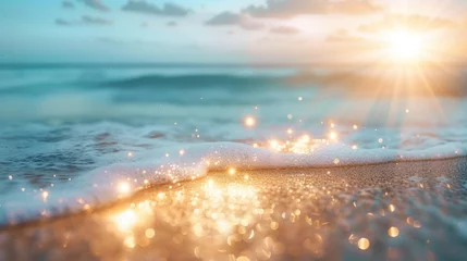 Deurstickers Strand zonsondergang Water surface, magical glitter, soft colors
