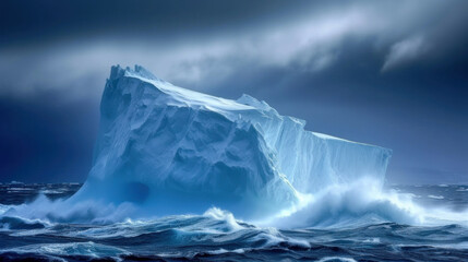 Fototapeta premium Big iceberg in rough cold polar sea, stormy weather