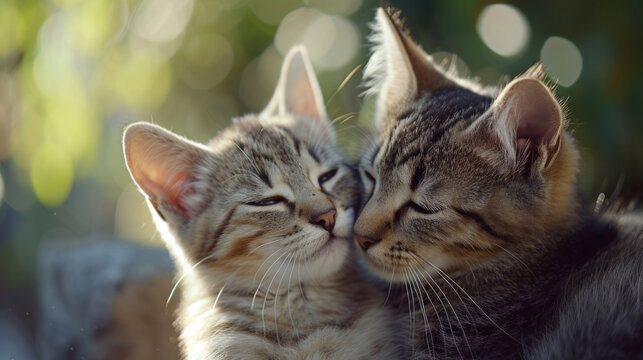 Two small cats playing together, realistic photo