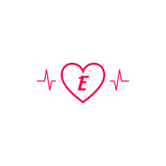 Letter E initial logo in a heart icon with a pulse wave