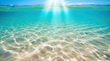 Fototapeta na wymiar Sandy sea bottom illuminated with bright sun rays