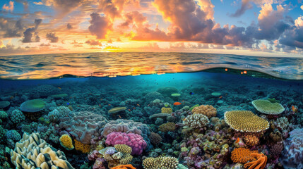 Fototapeta na wymiar Colorful corals in shallow water tropical lagoon